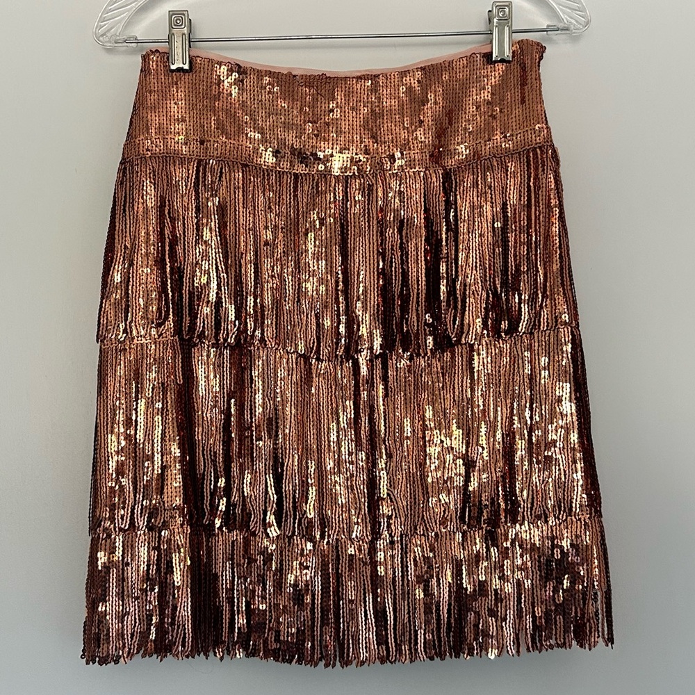 Anthropologie Rose Gold Sequin Mini Skater Skirt